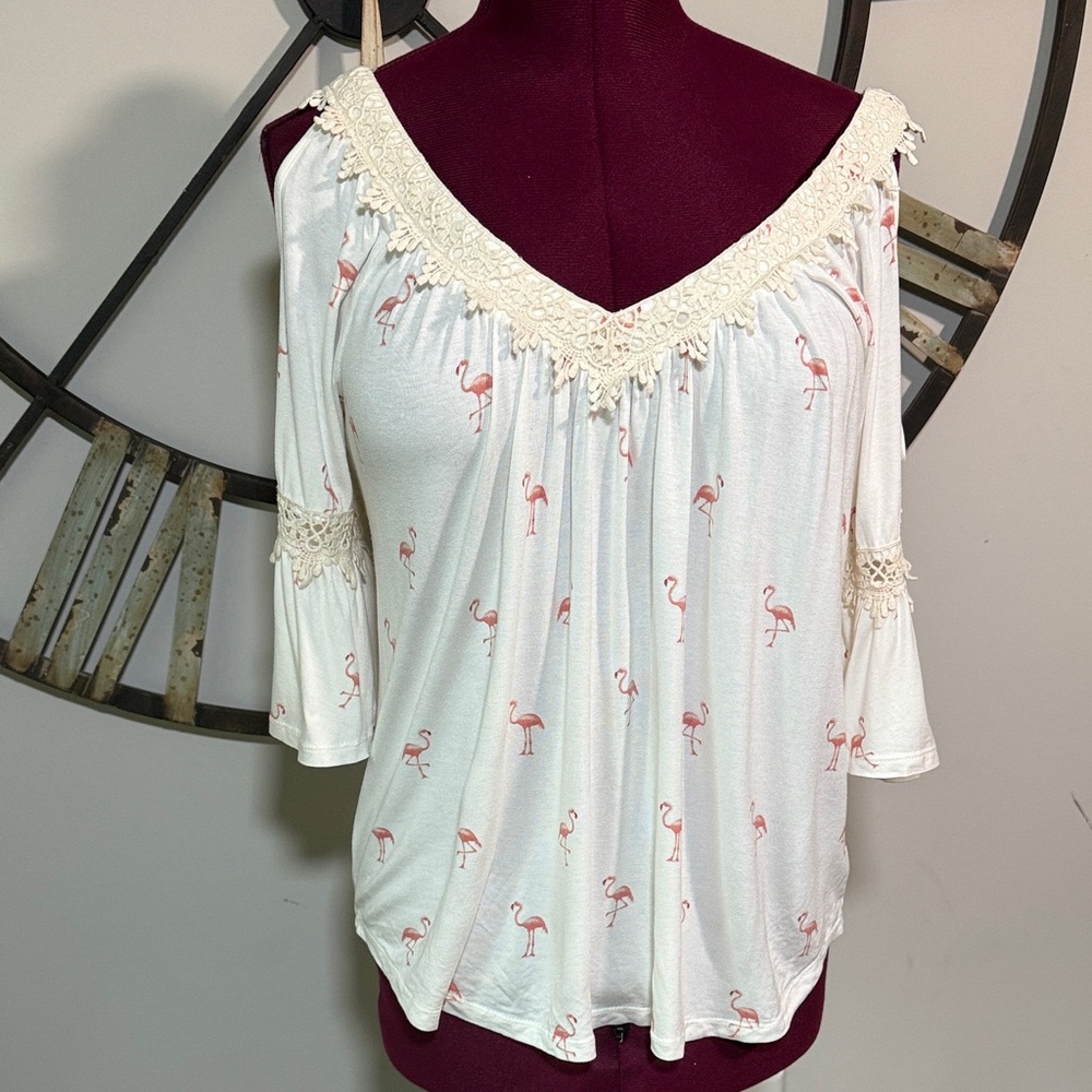 Always Indigo Cream Flamingo Print Top
